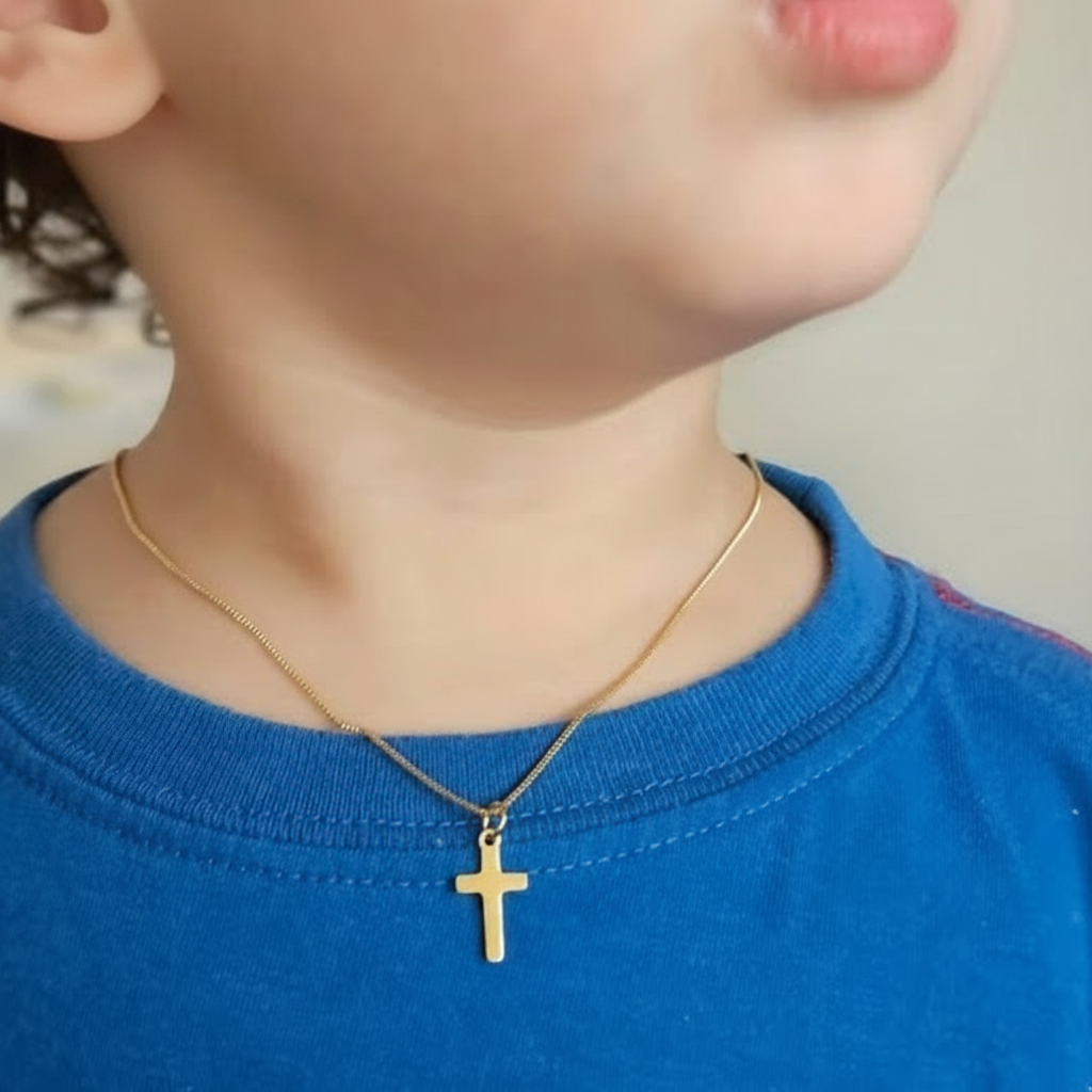 304 Stainless Steel Cross Pendant Necklace (Box Chain) Golden