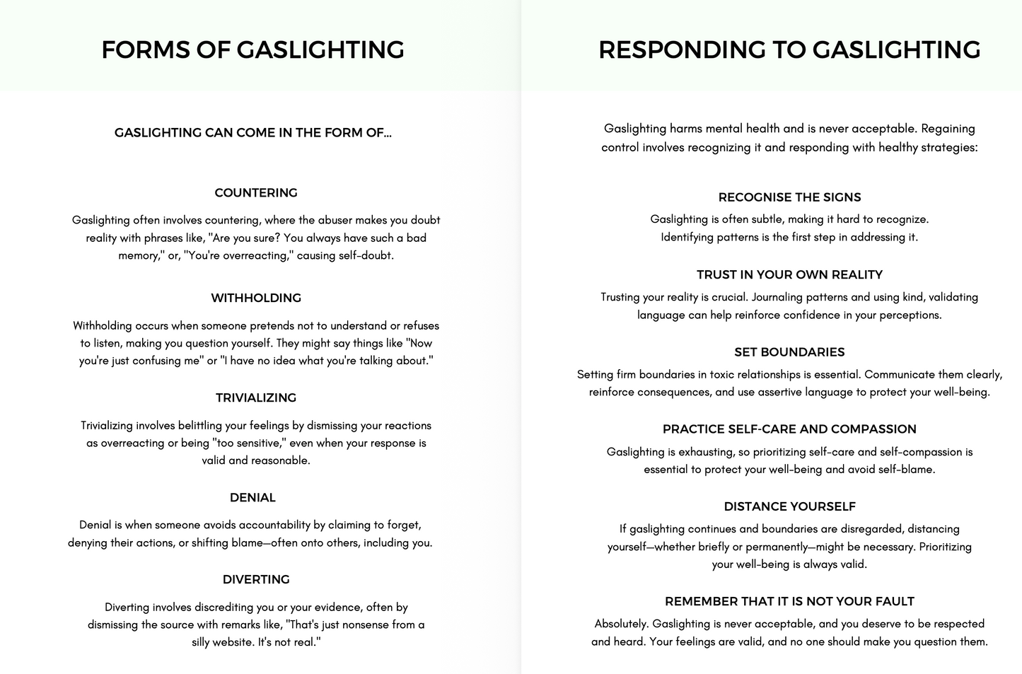 Gaslighting Therapy Worksheets