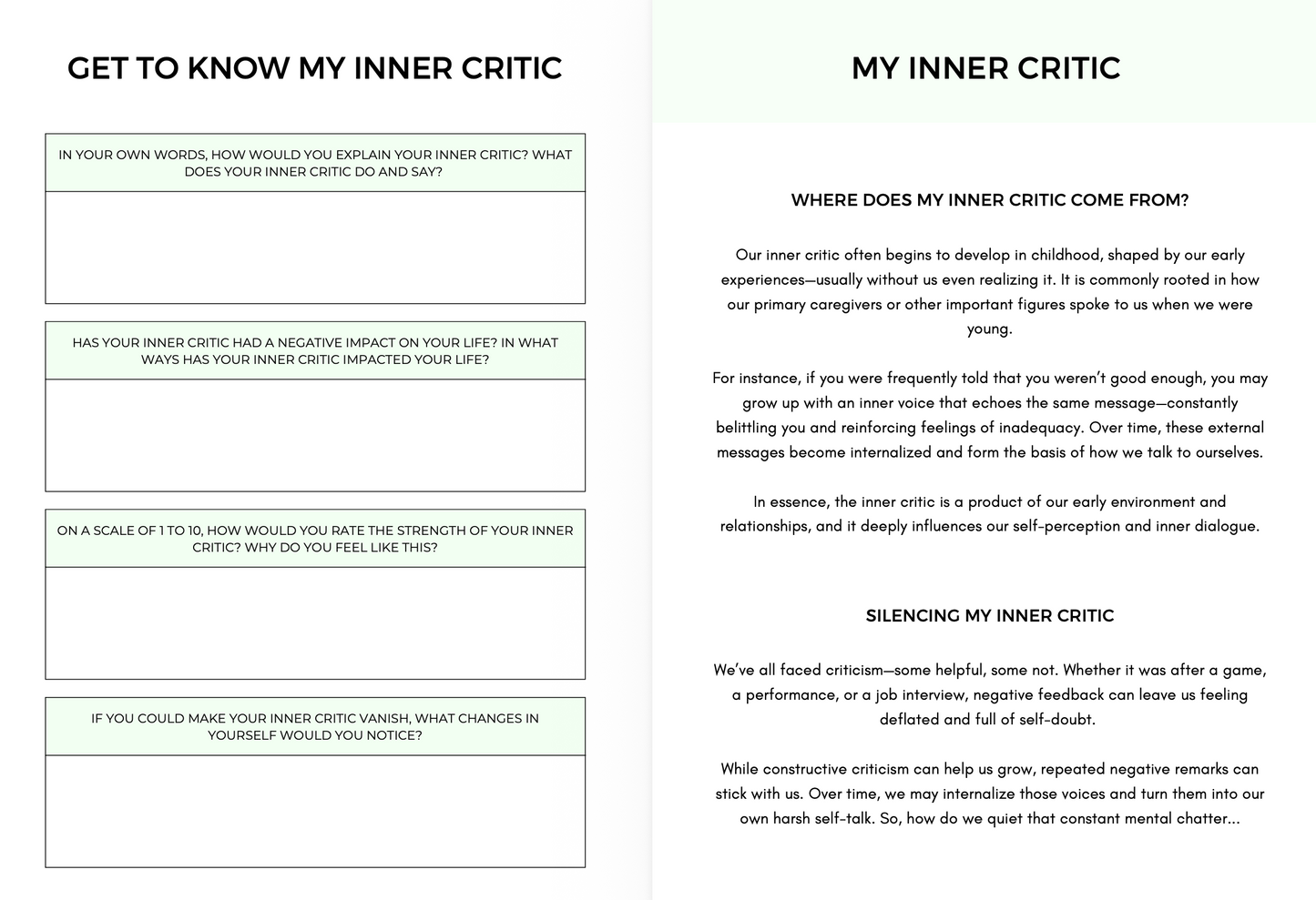 Inner Critic Therapy Sheets
