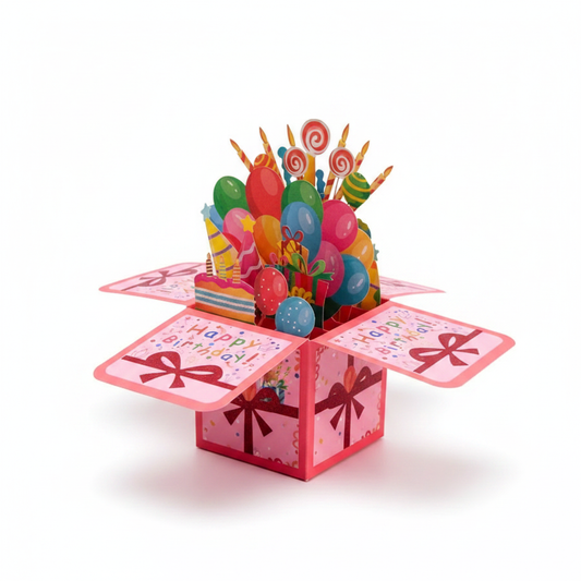 Happy Birthday 3D Pop-Up Card (Cartoon Theme) + Envelope — Blank Note Inside