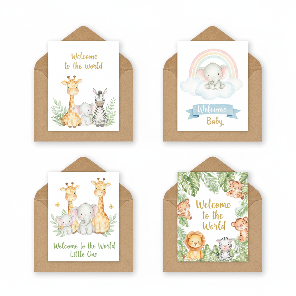 Baby Shower Thank You Card + Kraft Envelope (Single Card) – Choose Your Style
