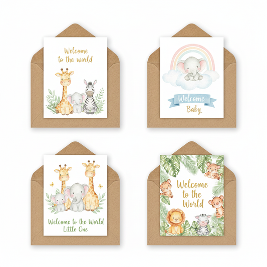 Baby Shower Thank You Card + Kraft Envelope (Single Card) – Choose Your Style