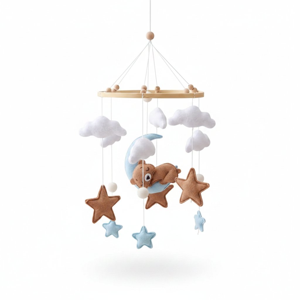 Teddy Bear Moon & Stars Nursery Mobile