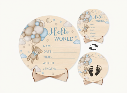 Newborn Announcement - Teddy Bear Blue