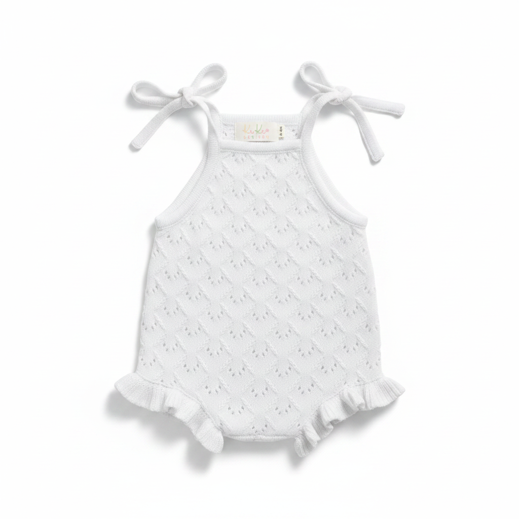 White Knit Tie-Shoulder Romper