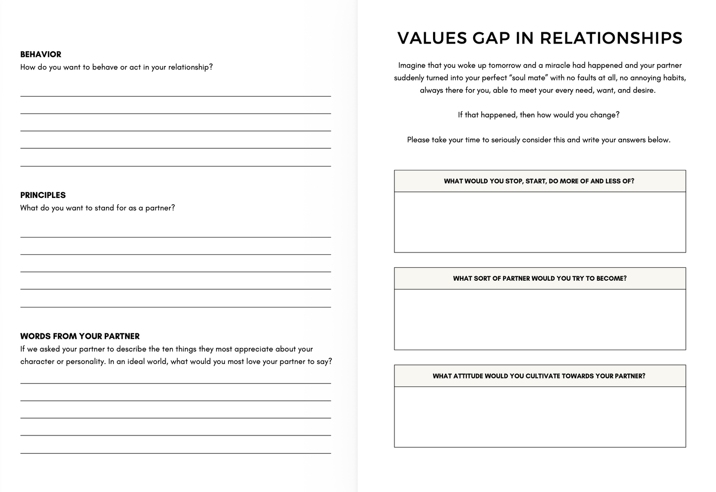 Relationship Values Worksheets