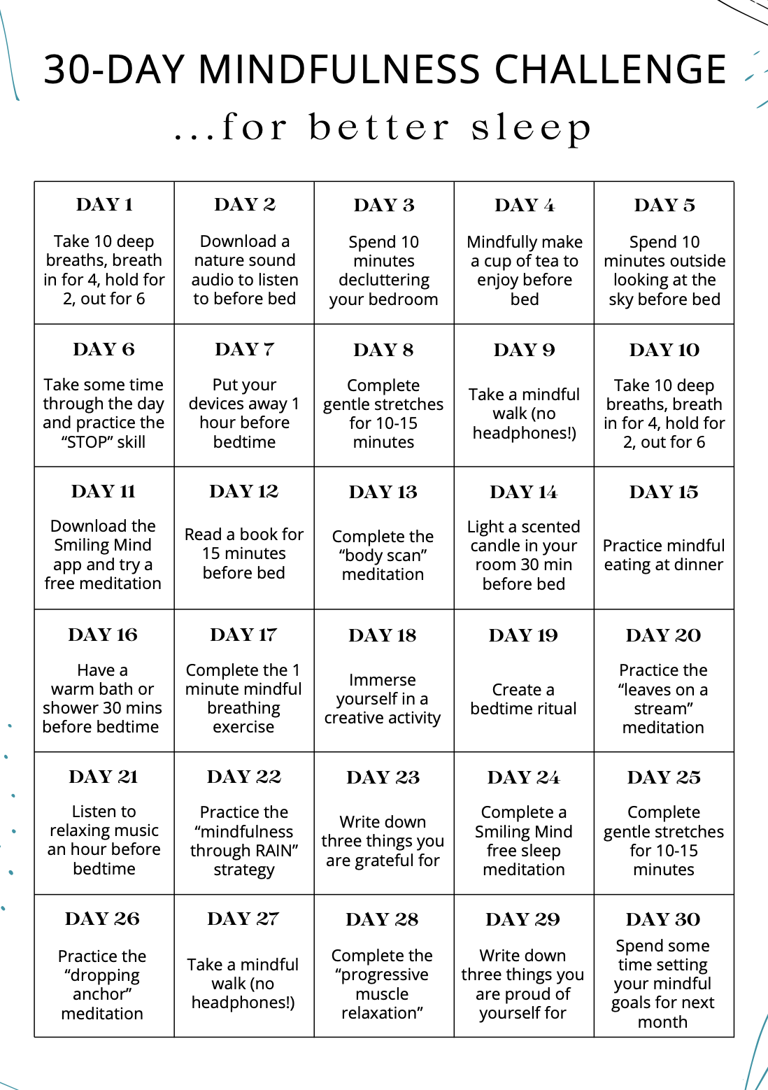 30 Day Mindfulness Challenge for Better Sleep