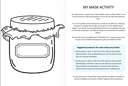 Art Therapy Worksheets: Gratitude Jar, Mask & Emotion Activities