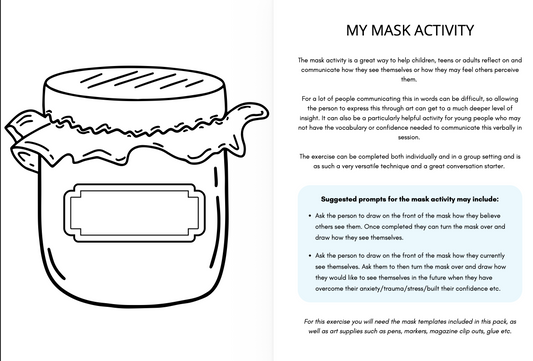 Art Therapy Worksheets: Gratitude Jar, Mask & Emotion Activities