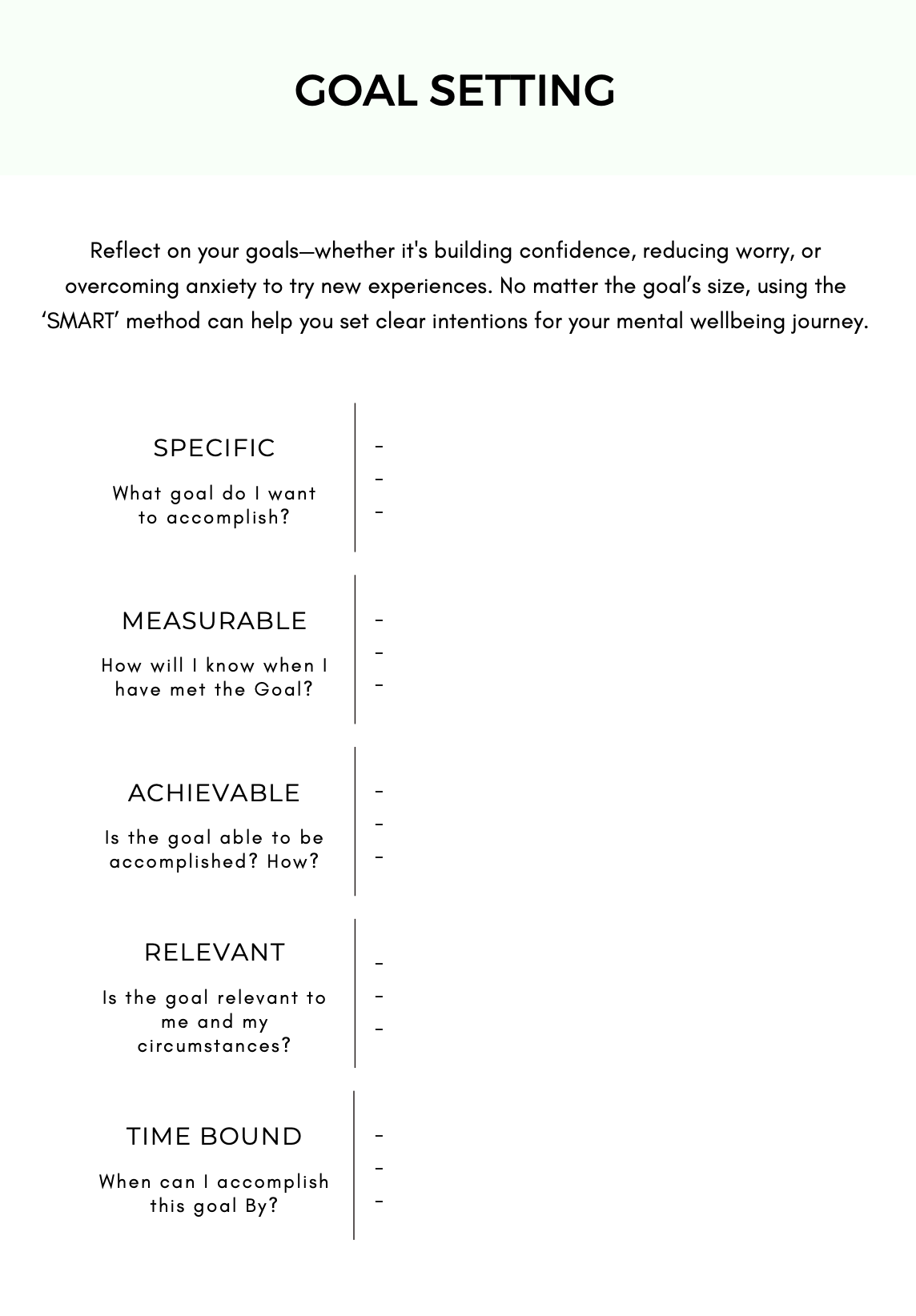 Goal Setting Worksheets