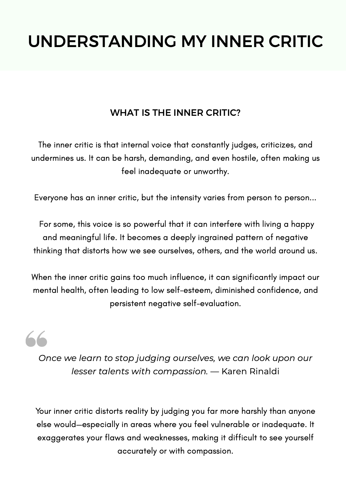 Inner Critic Therapy Sheets