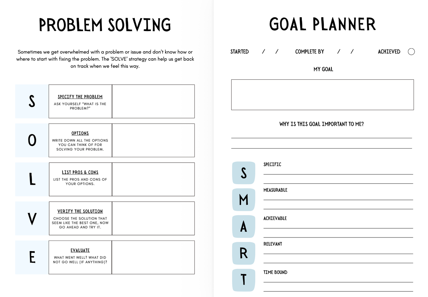 Kids SMART Goal Worksheets