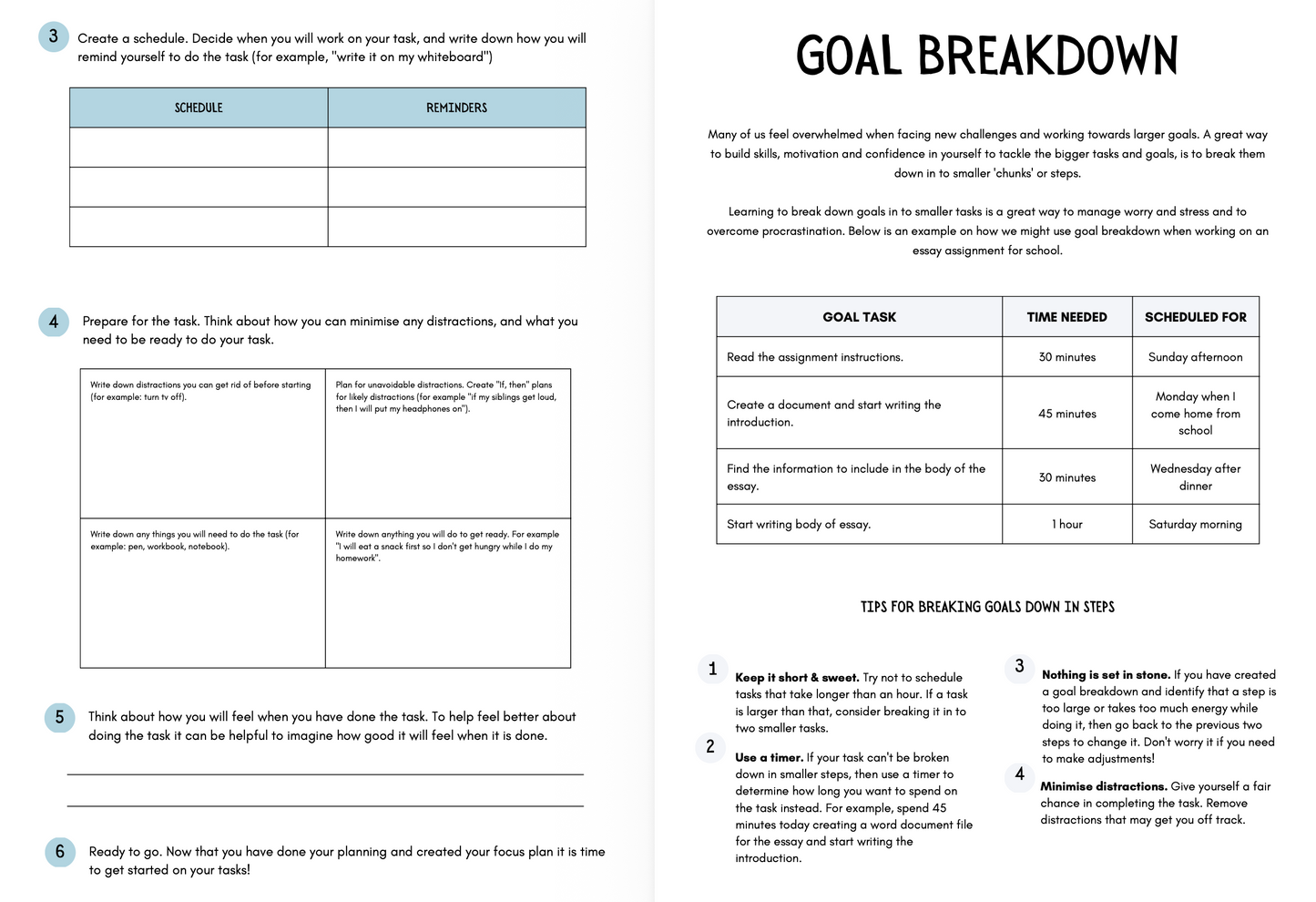 Kids SMART Goal Worksheets